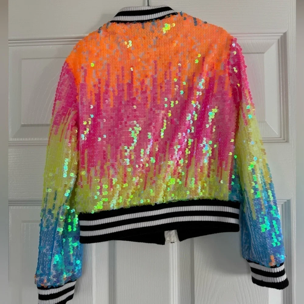 Nickelodeon JoJo's Closet Rainbow Flip Sequin Bomber Jacket Child Size 4/5